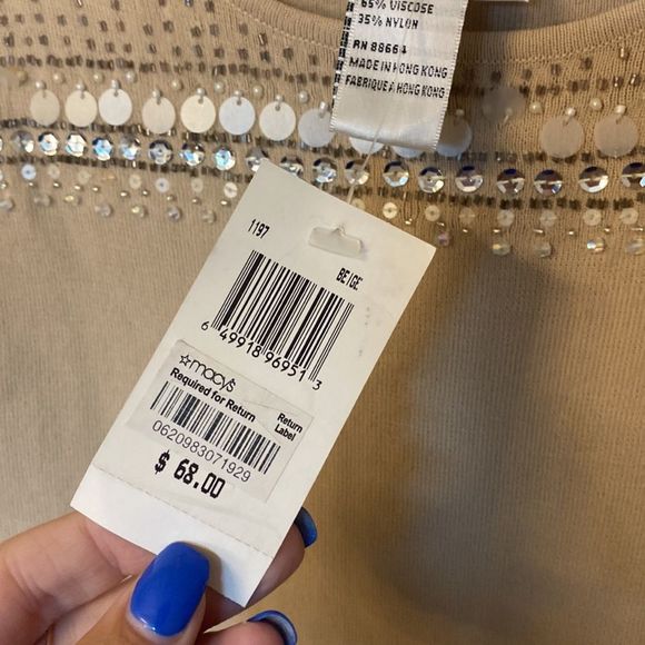 NWT- Joseph A. clothing beaded tan sleeveless shirt-Size Large - Picture 4 of 8